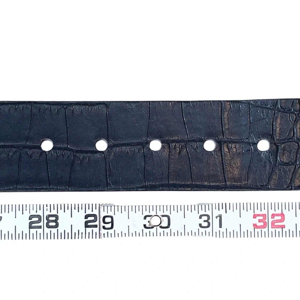 Italian Leather Black Croc-Embossed Wide Waist Oversized Belt Maximalist XS
